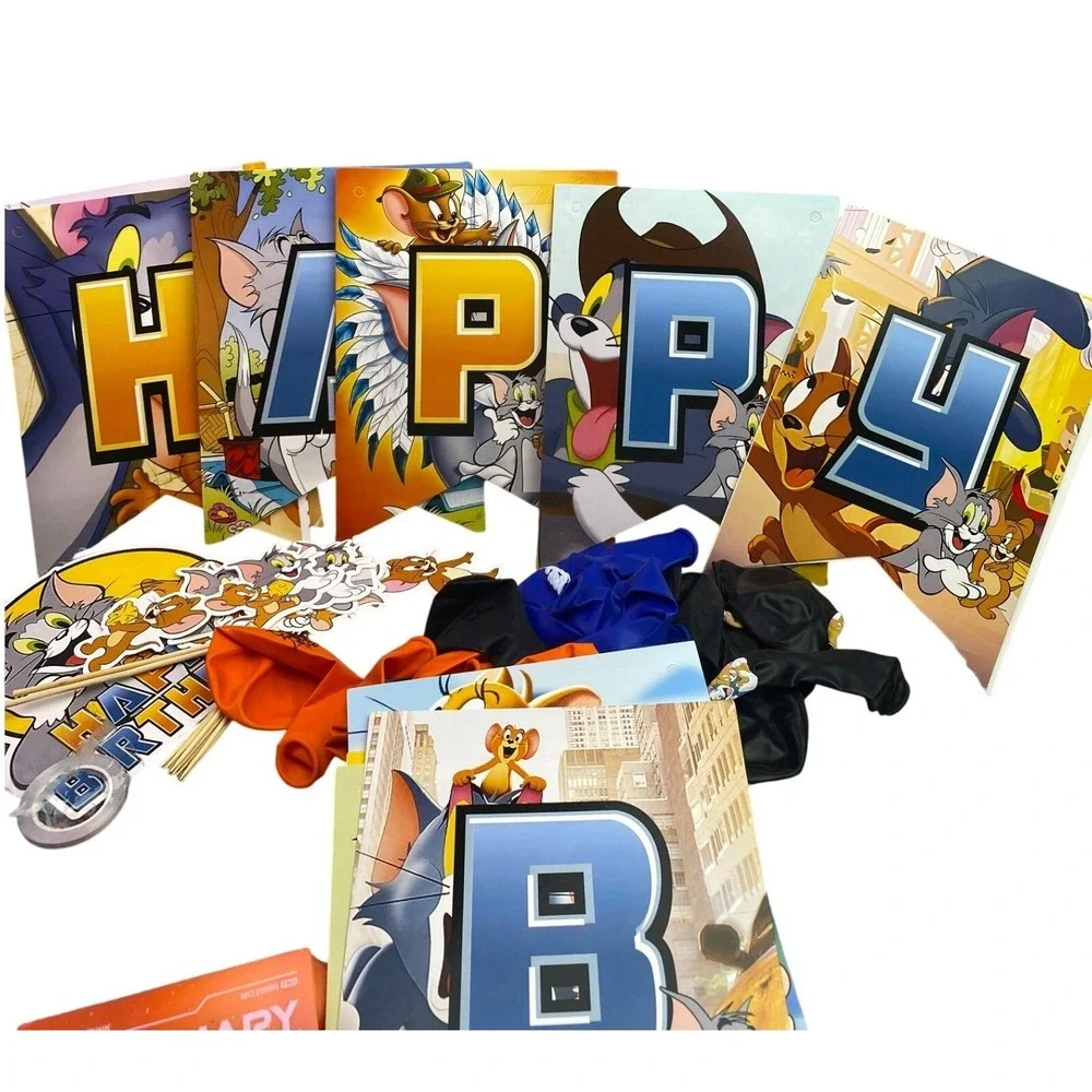 Tom‎ and Jerry Happy Birthday Banner Balloons Cake Topper Party Decor 42 PC NEW